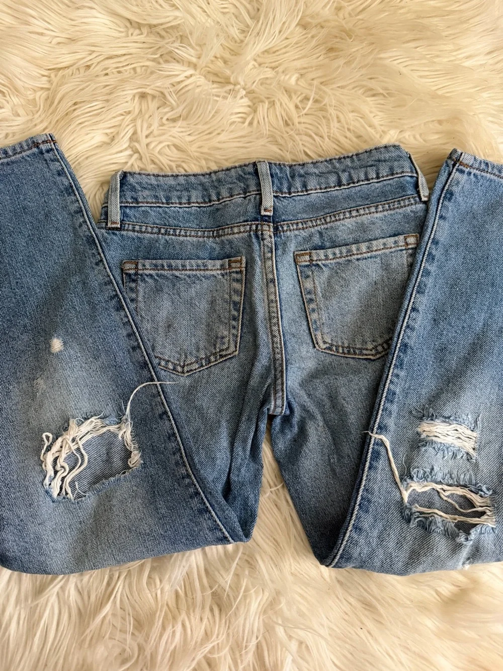 Forever 21 Light Blue Slim Straight Distressed Jeans